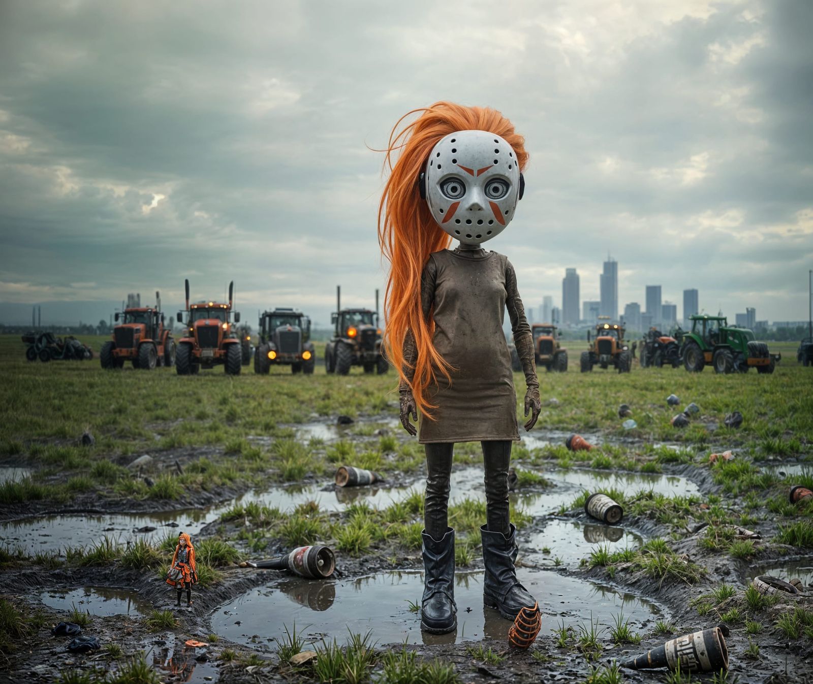 Surreal Stitchpunk Doll in Post-Apocalyptic Field