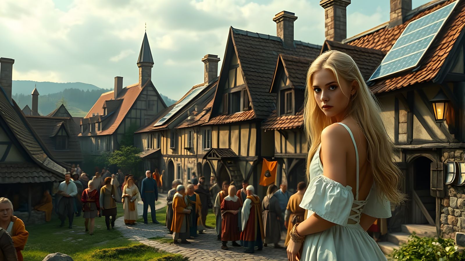 Medieval Village with Solar Panels: A Modern Twist