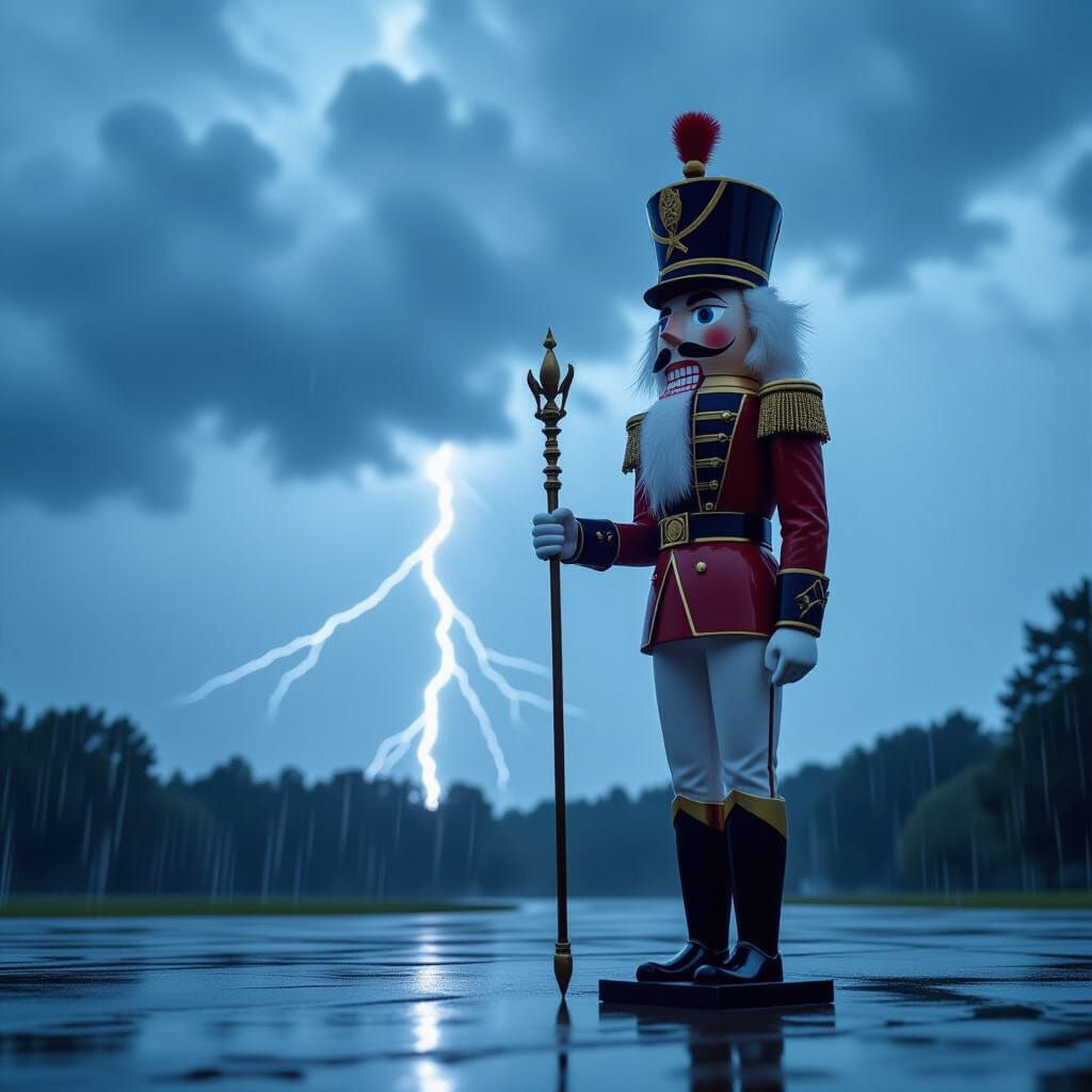 Nutcracker Stands Defiantly in Epic Thunderstorm