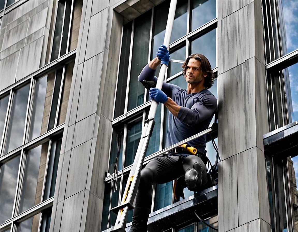 Window Washer on Gotham High Rise: A Close-Up