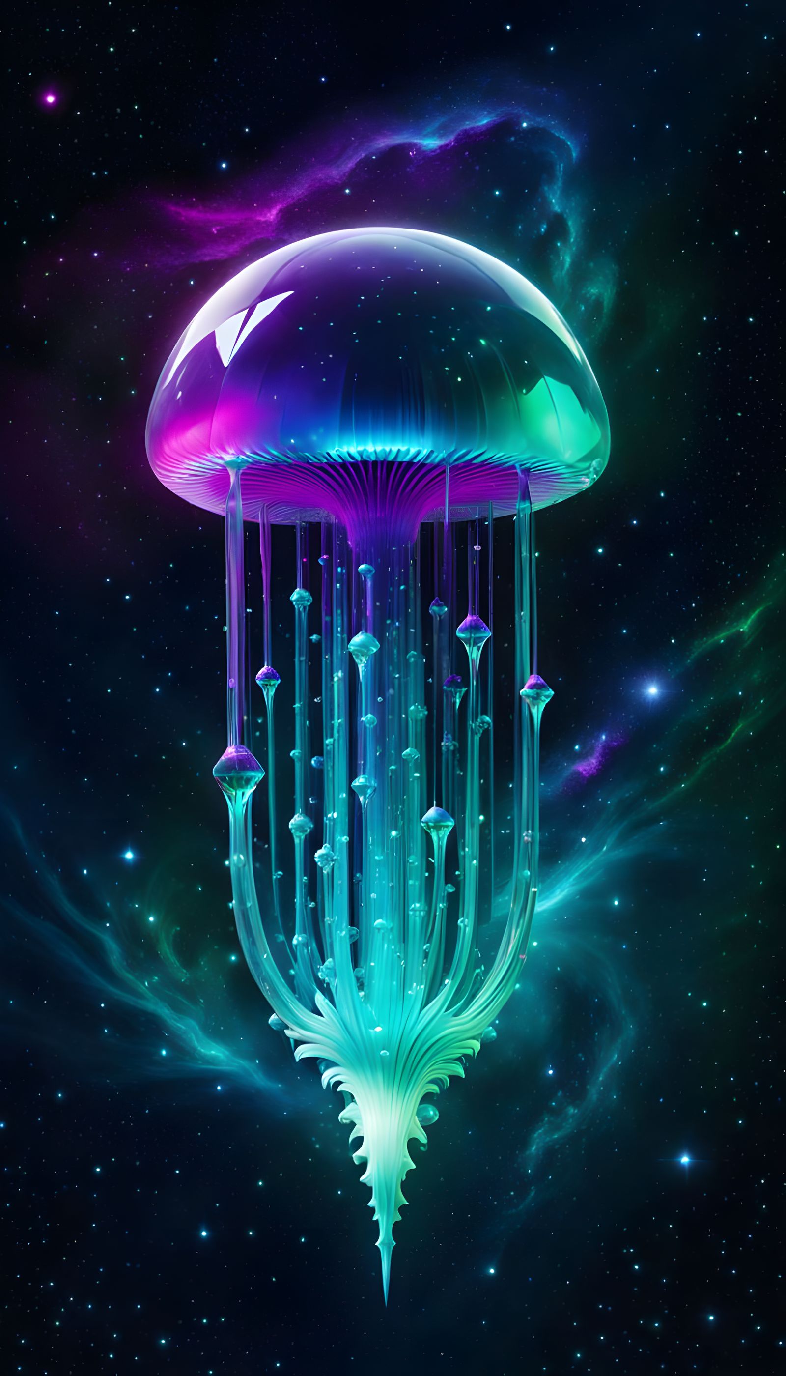 Opalescent Alien Creature in a Cosmic Landscape