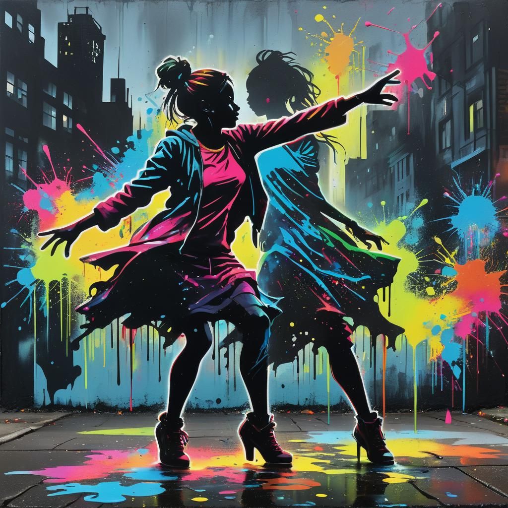 Dynamic Street Art Dance Silhouette