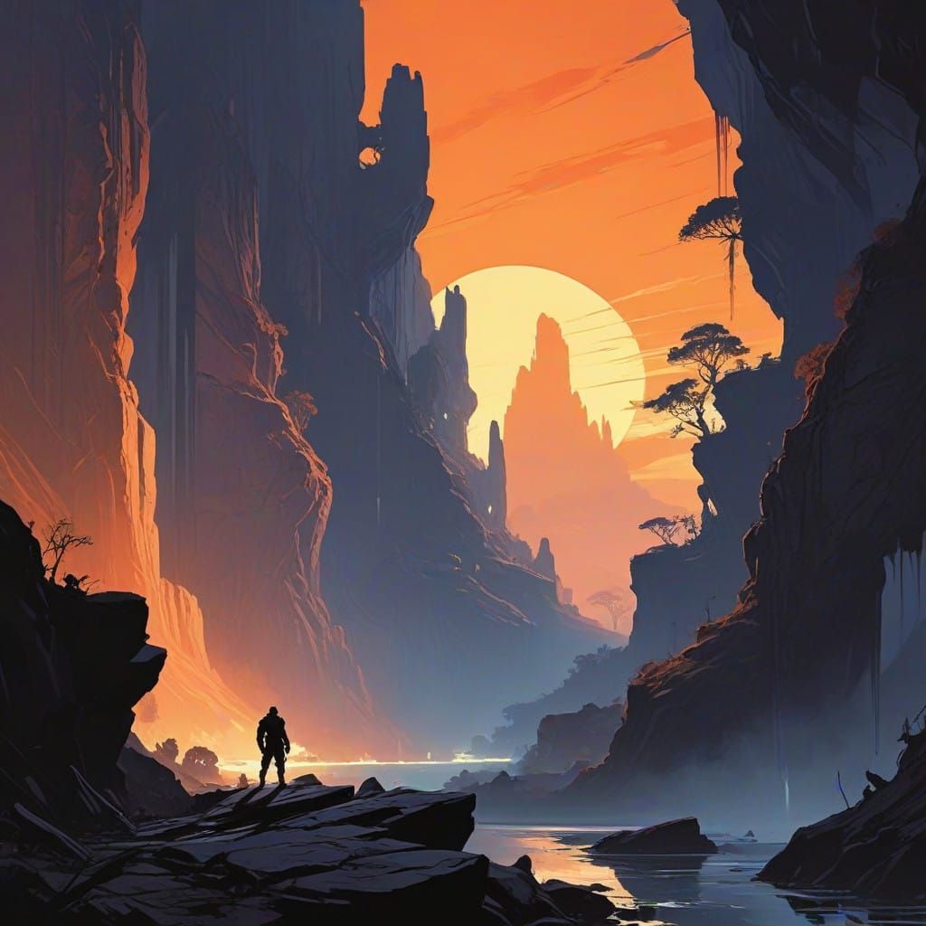 Heroic Cyclops on Ancient Ruins in a Fantastical Landscape