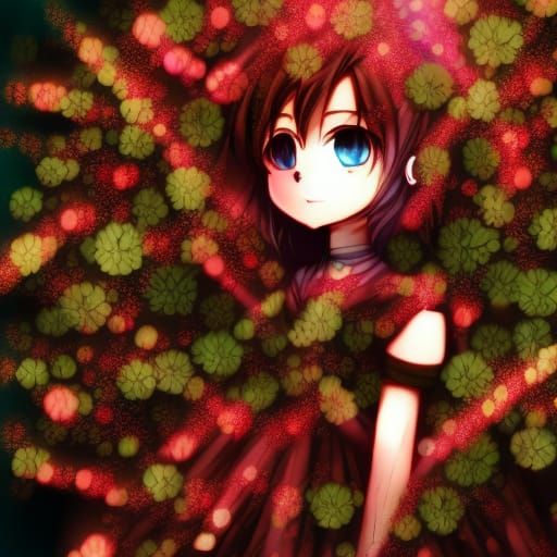 Cute Anime Girl with Flowers in Detailed Manga Style