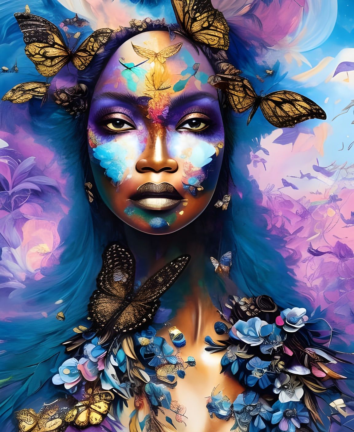 African Butterfly Woman: Gouache Illustration in Anime Style