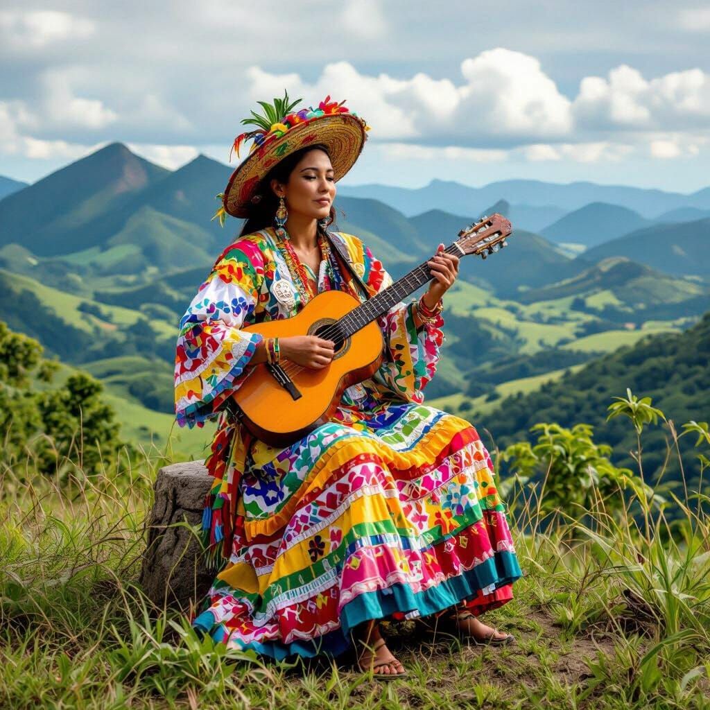 Sambista on Verdant Mountaintop: Impressionist Style