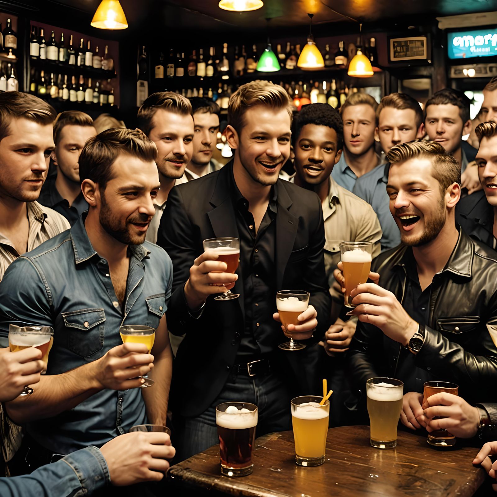 Gay Men Enjoying Drinks in Northern England Bar