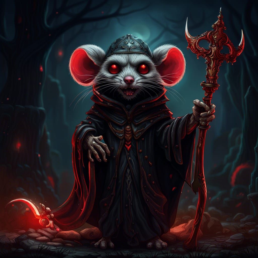 Mouse Grim Reaper with Glowing Eyes, Detailed Art