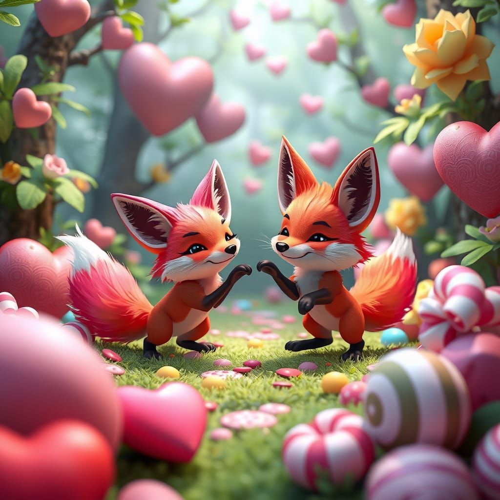 Whimsical Fox Friends Play in a Fantastical Dreamscape