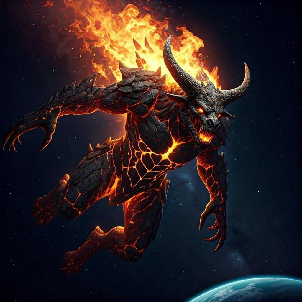 Cyberpunk Minotaur Plummets Through Space