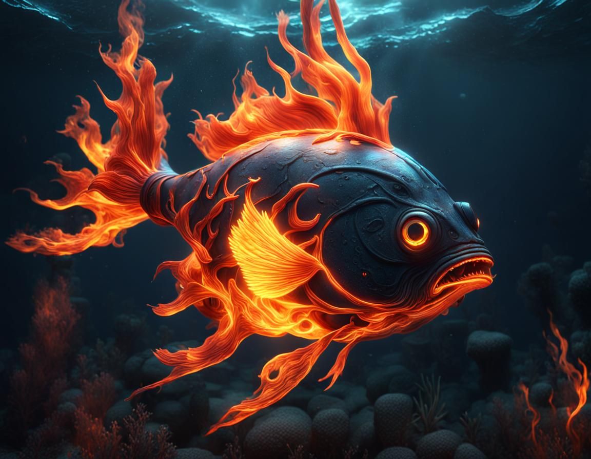 Underwater Fire Fish: Detailed Matte Painting