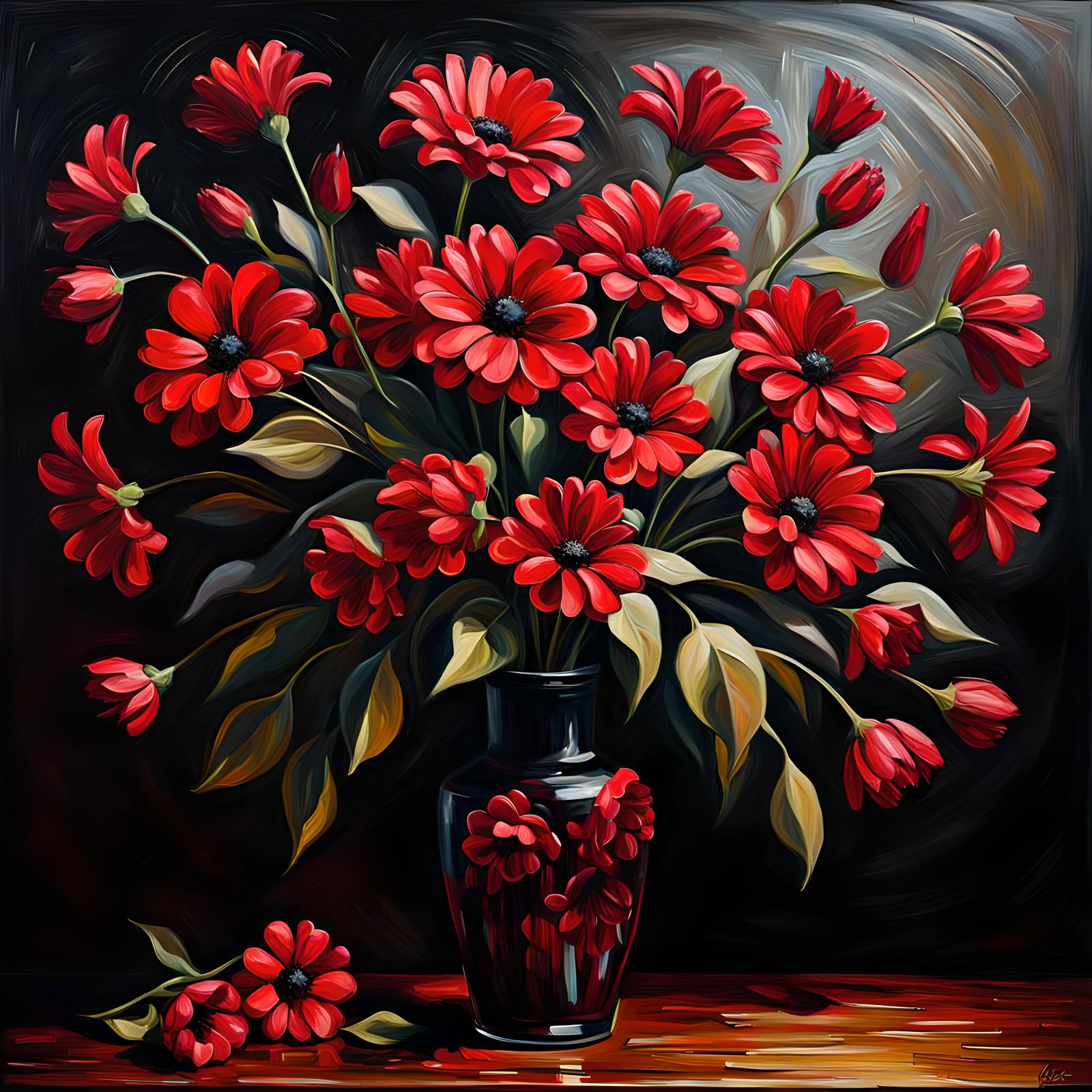 Dramatic Red and Black Flower Arrangement