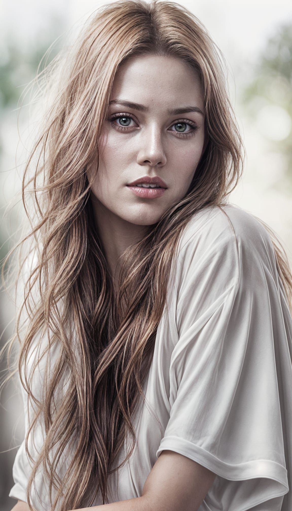 Sensuous Woman with Honey-Red Hair: 3ds Max Pencil Sketch