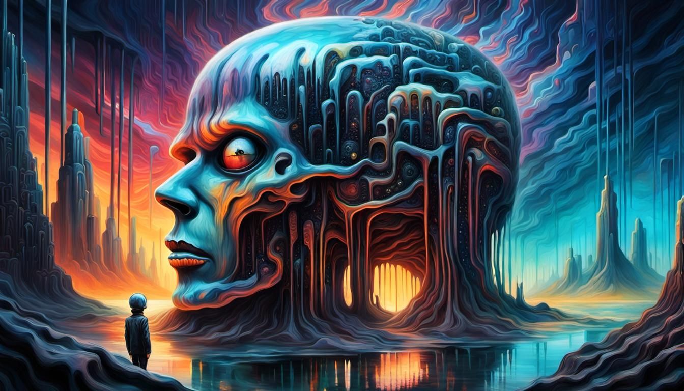 Surreal Dark Figure in a Melting Landscape