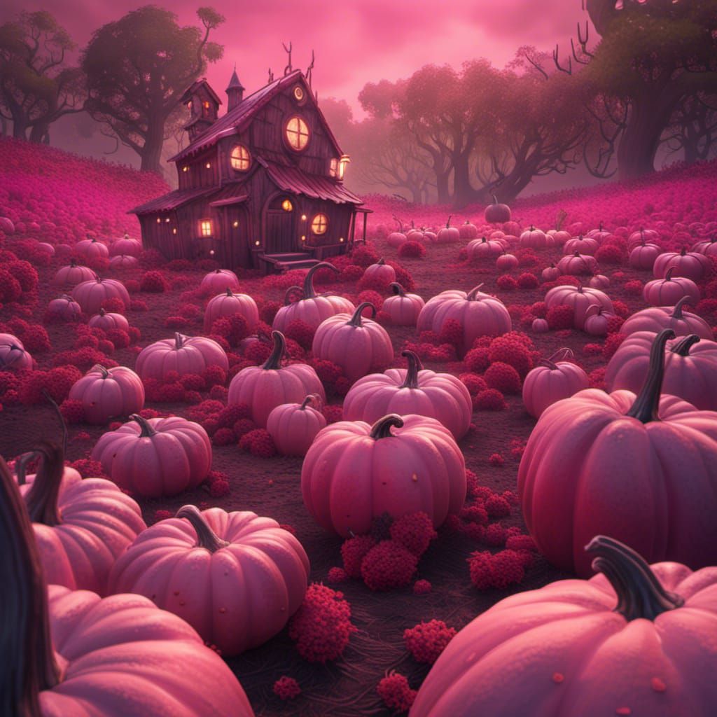 Pink Pumpkin Patch in Detailed Matte Painting Style