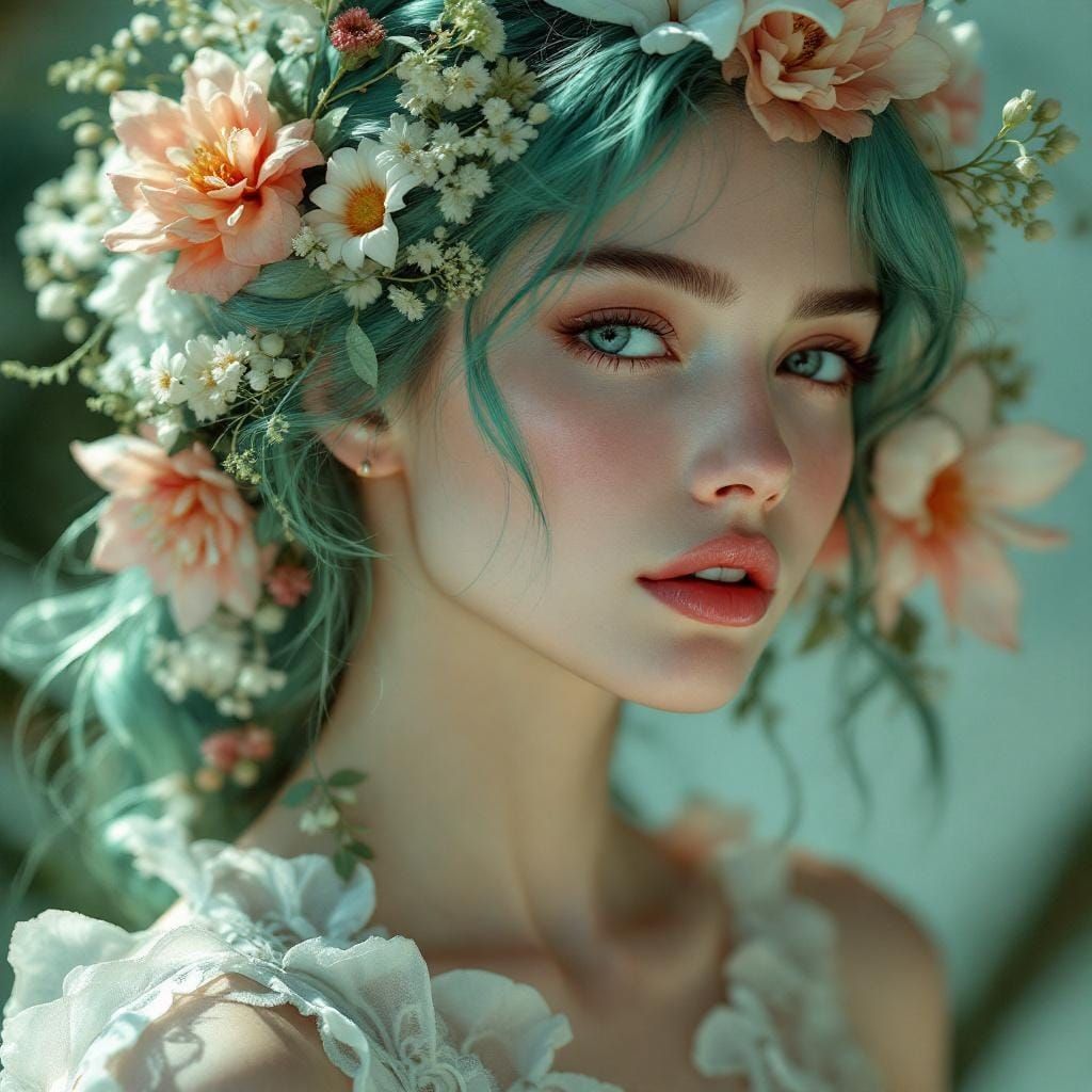 Floral Woman Portrait in Art Nouveau Style