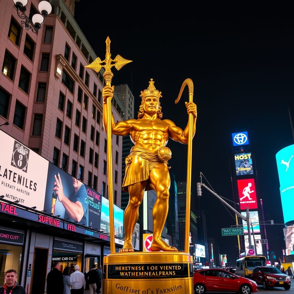 Golden Farnese Hercules Statue in Times Square