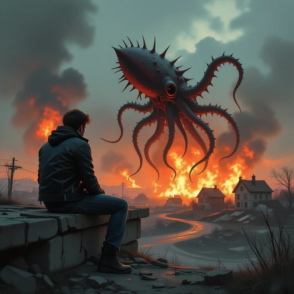 Post-Apocalyptic Overpass: Monster in Biomechanical Style