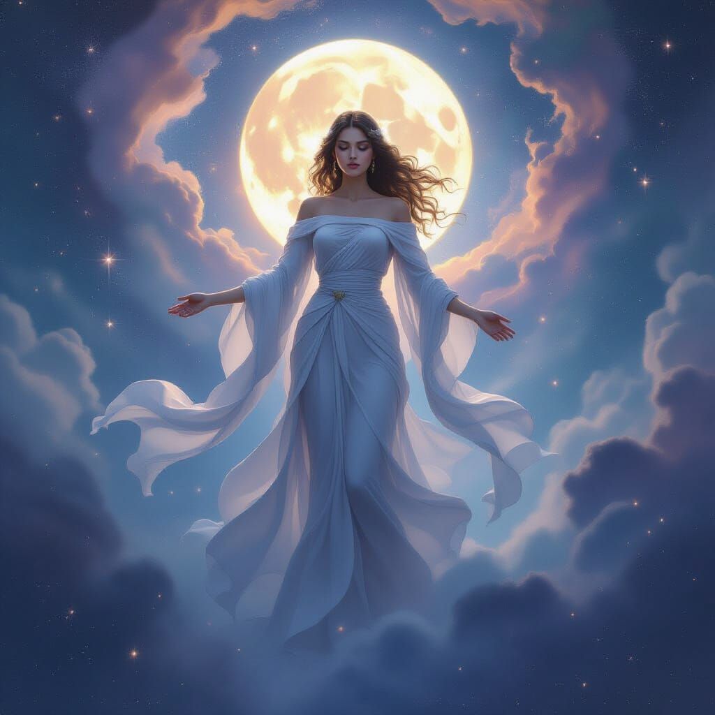 Serene Goddess in Cosmic Nebula
