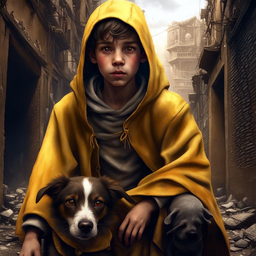 Boy and Dog in Ruined City: Matte Painting