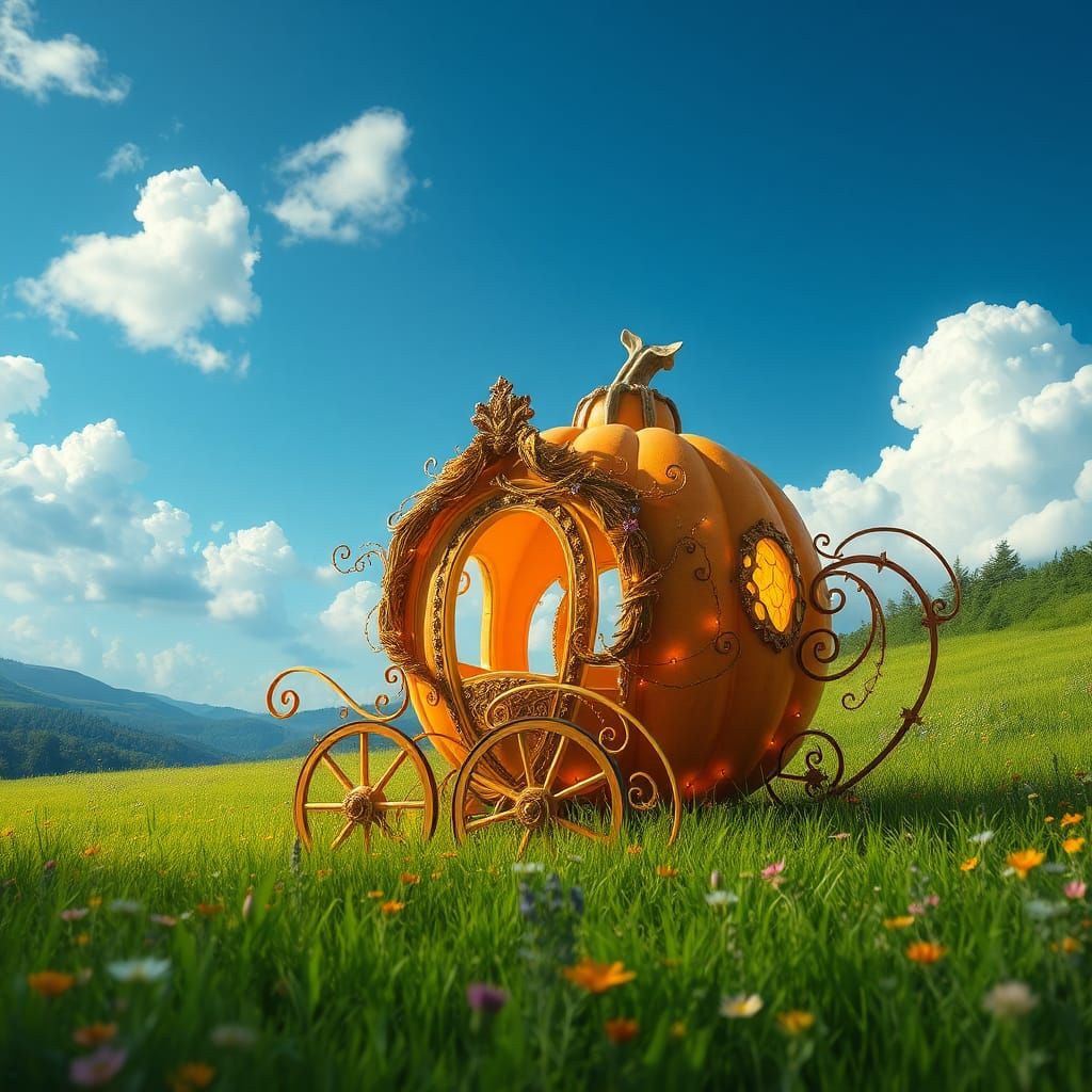 Golden Cinderella Carriage in Emerald Field