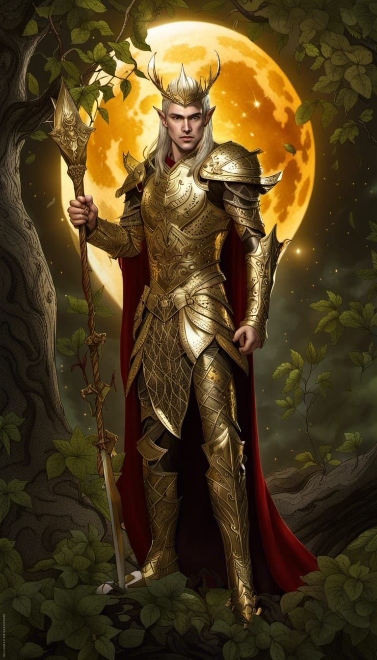 Elven Prince in Golden Armor with Eclipse
