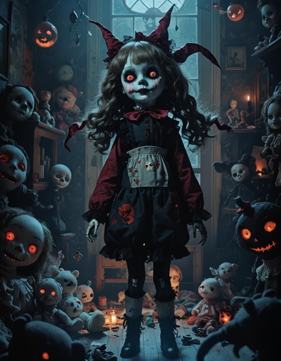 Creepy Doll in Haunted Victorian Playroom