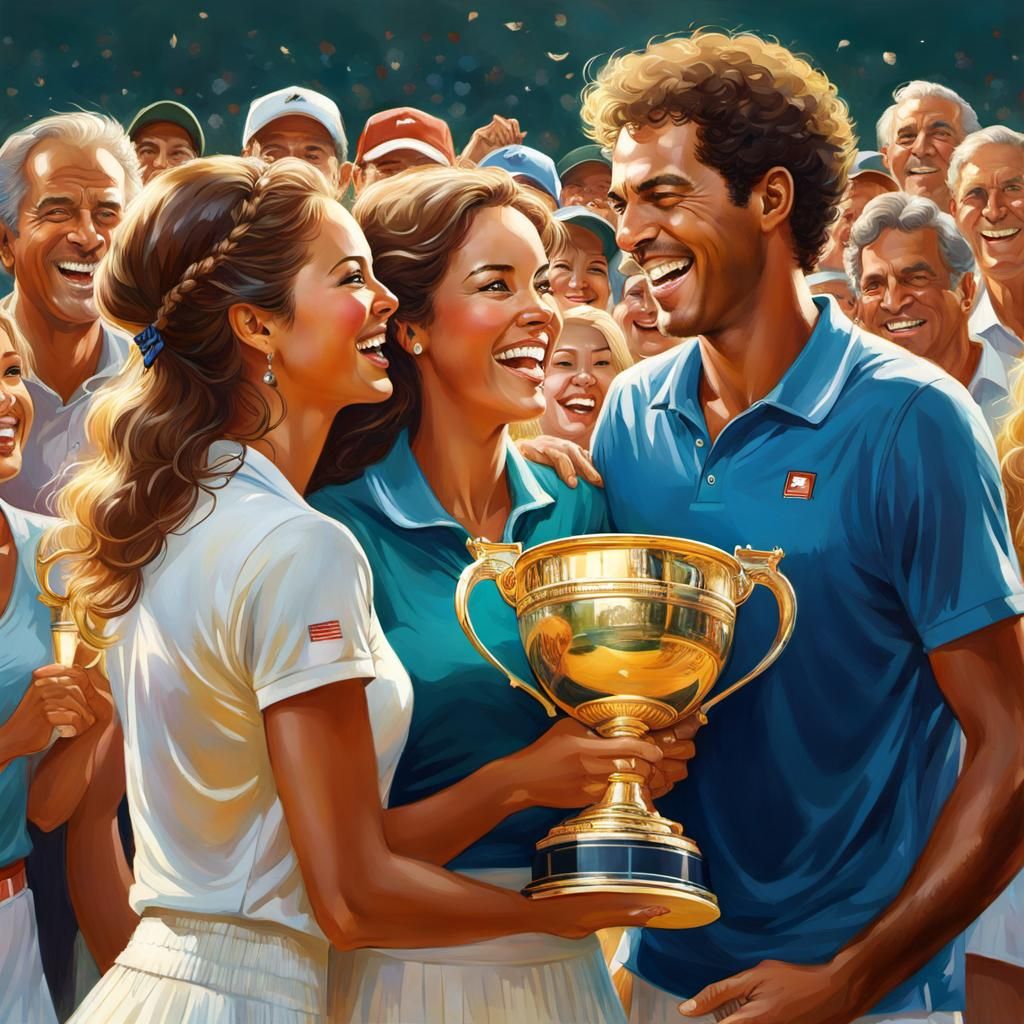 Couple Celebrates Tennis Victory in Golden Age Style