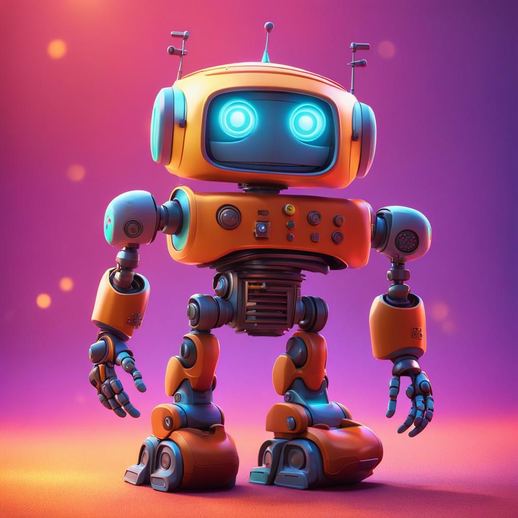 Charming Robot Character in Pixar Style