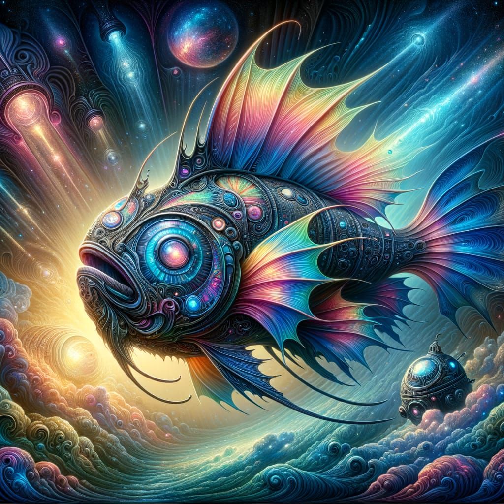 Rainbow Fish Submarine in Art Nouveau Style