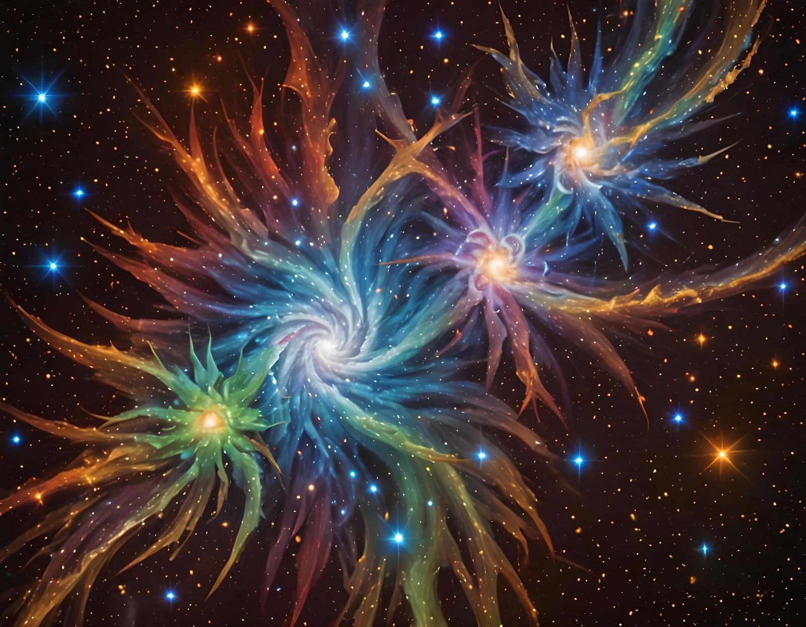 Close-up of Massive Stars in Iridescent Cosmos