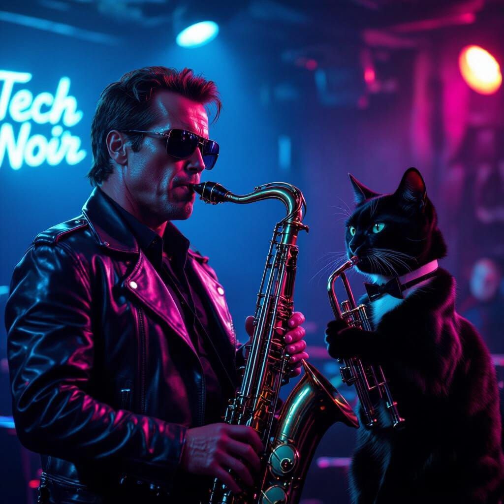 Terminator Saxophone Solo with Cat Trumpeter in Tech Noir Cl...