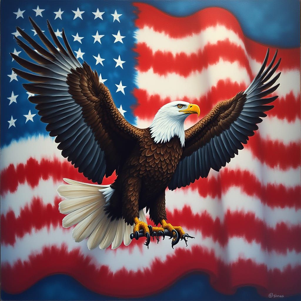 Eagle with US Flag and Peace Symbol