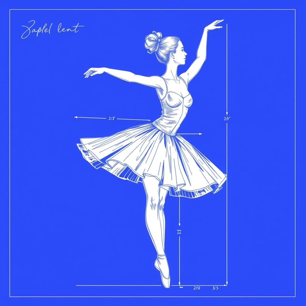 Surreal Architectural Drawing of a Ballerina in Detailed Mea...