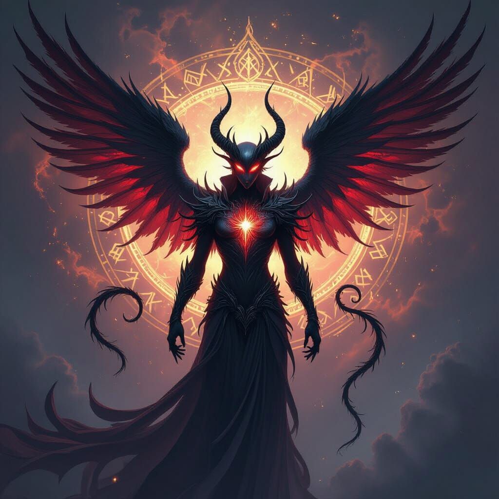 Angel Demon Hybrid Creature in Magical Body