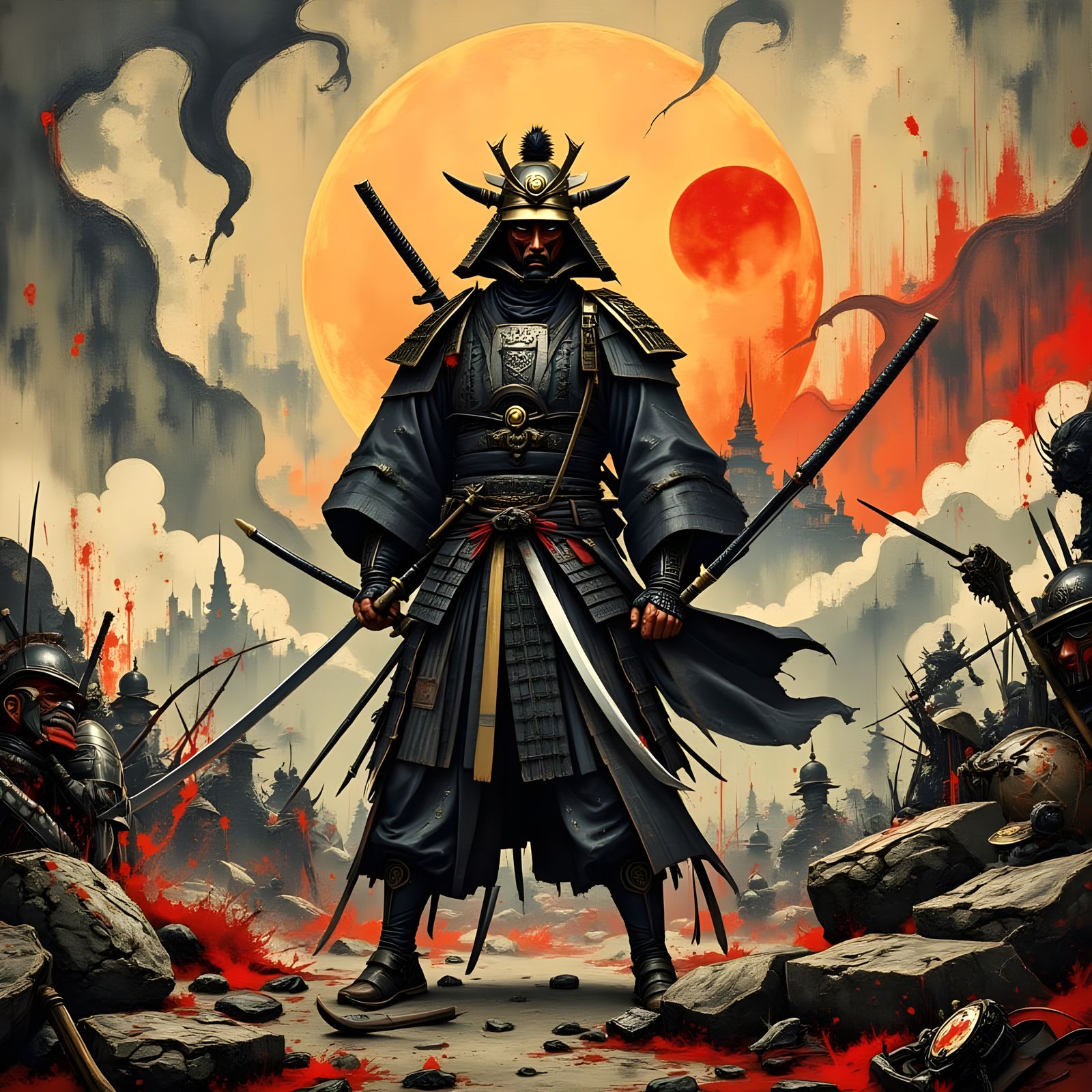 Japanese Swordsman in a Bloody Sunset