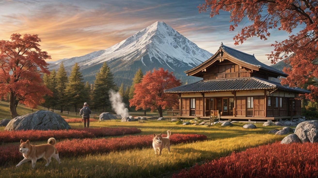 Autumn Village in Japanese Alps: A Realistic Painting