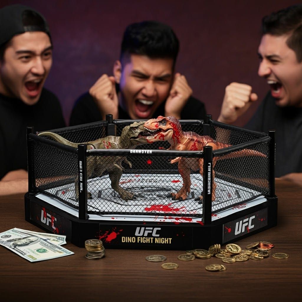 Dino Fight Night: T-Rex Battle in Miniature UFC Arena