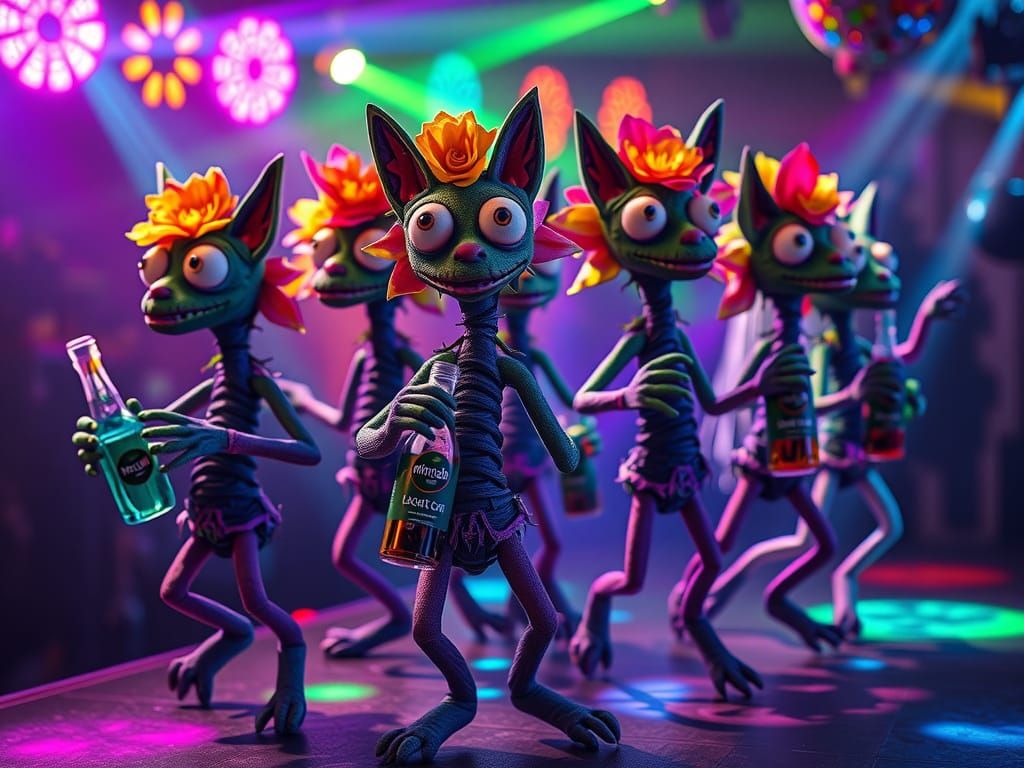 Whimsical Disco Plants Dance with Doodle-Style Limbs