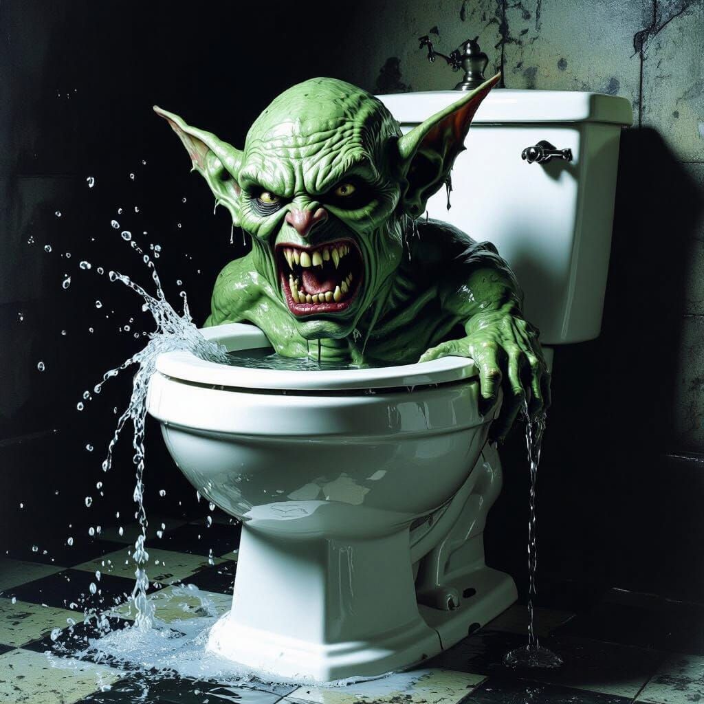 Monstrous Goblin Head Emerges From Toilet in Gothic Horror S...