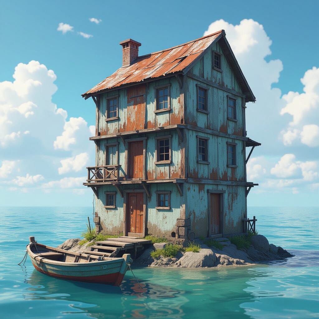Secluded Island House in Vibrant 3D Anime Style