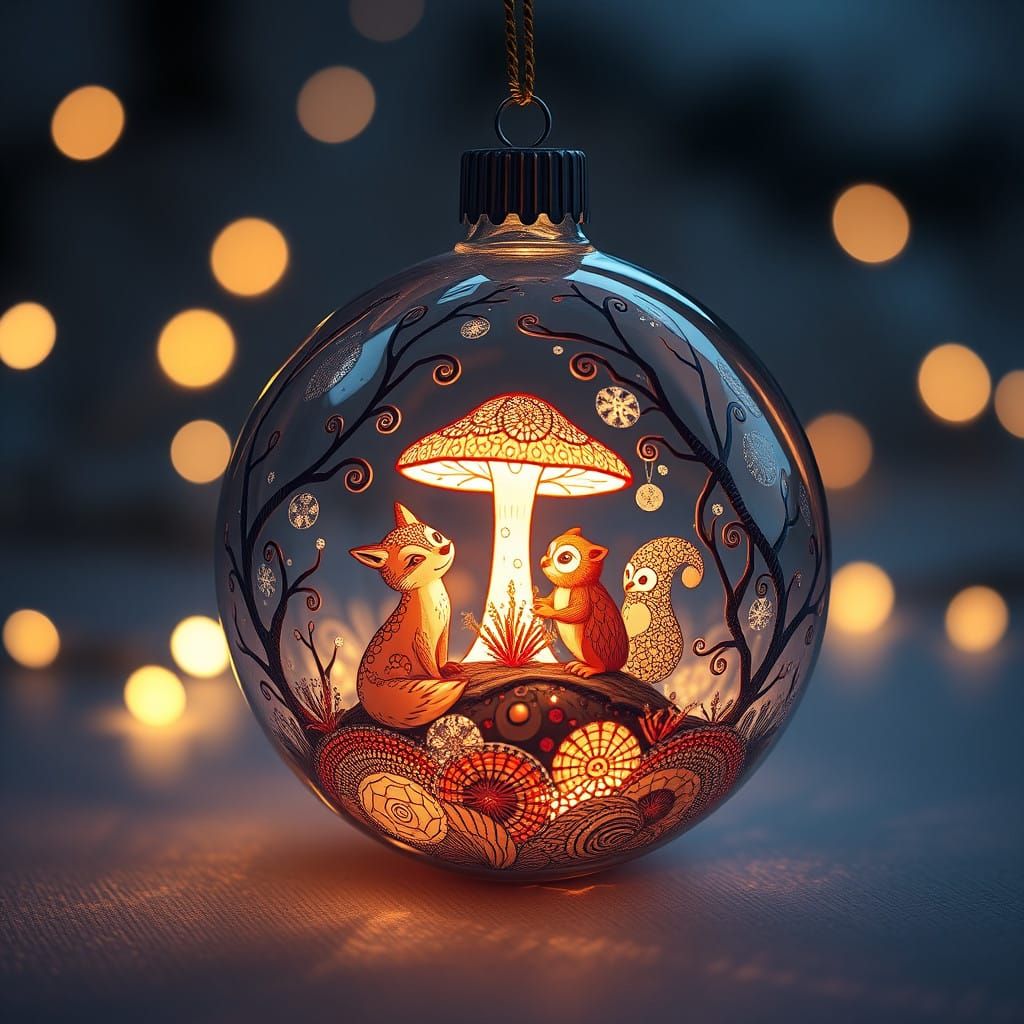 Whimsical Woodland Christmas Glass Ornament