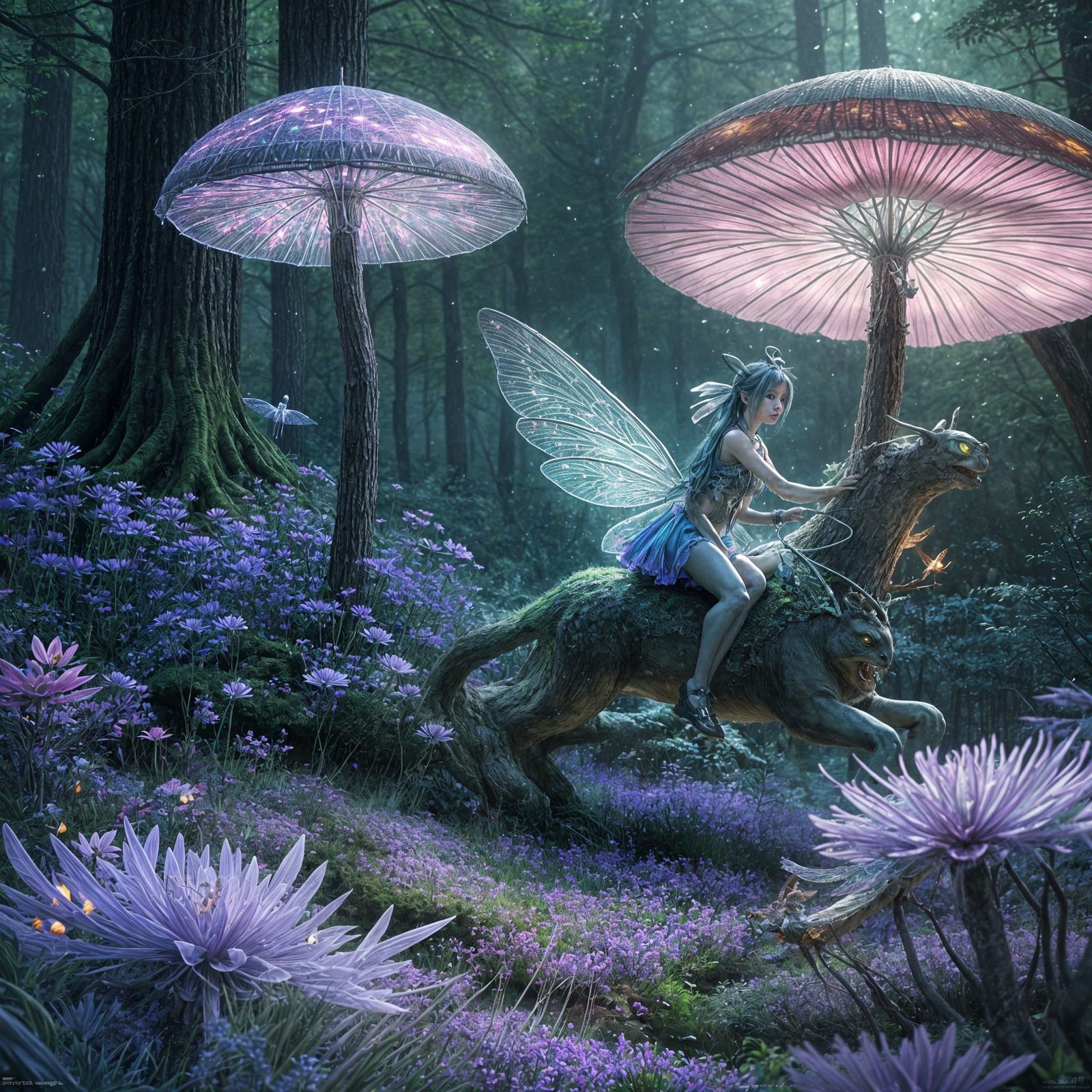 Enchanting Fairy on Majestic Dragonfly in Ethereal Forest