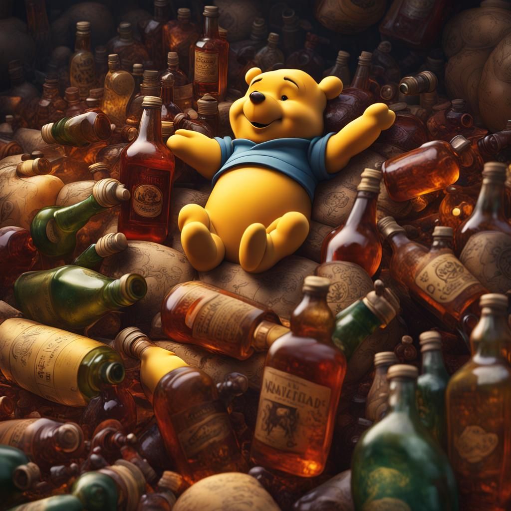 Winnie the Pooh Binge in Detailed Digital Painting