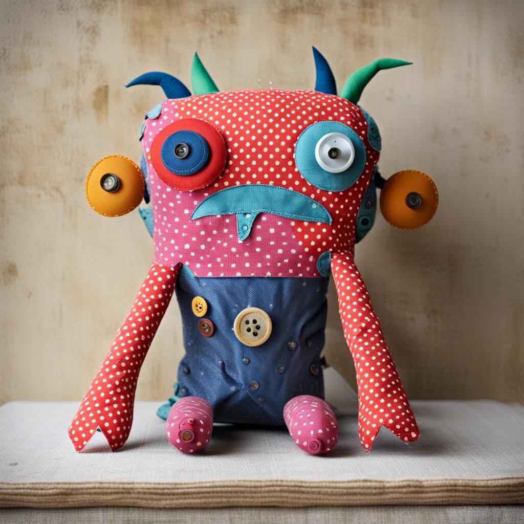 Handmade Fabric Monster with Button Eyes
