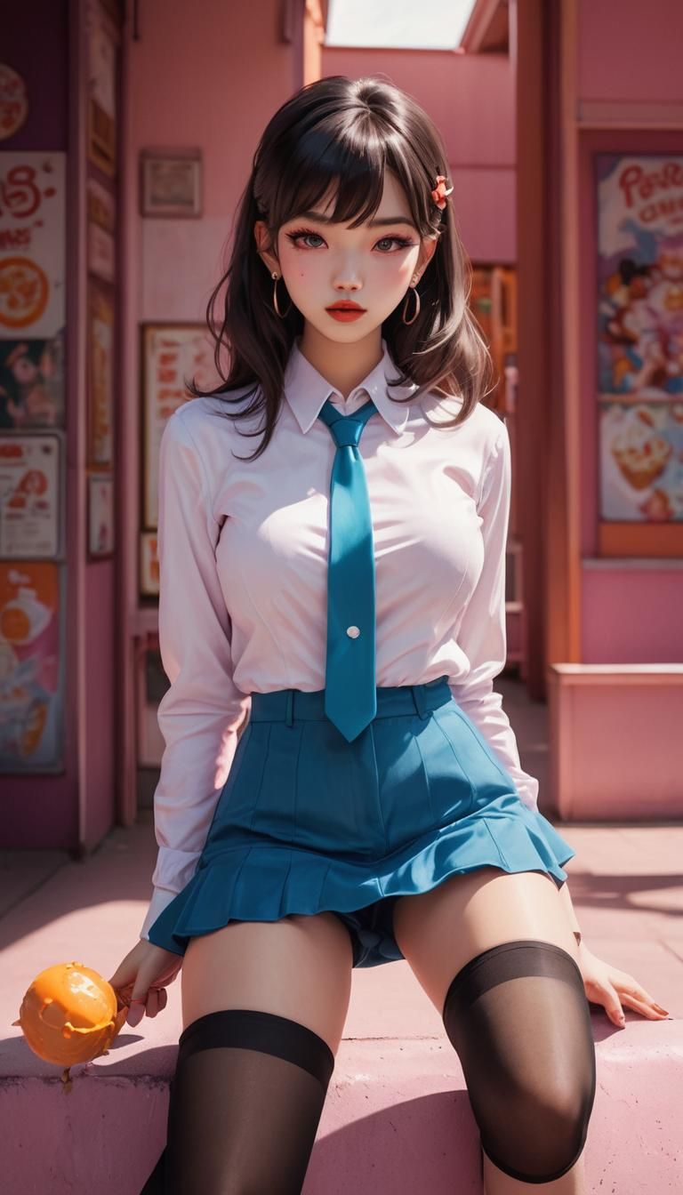 Anime Pin-Up Girl in Amusement Park