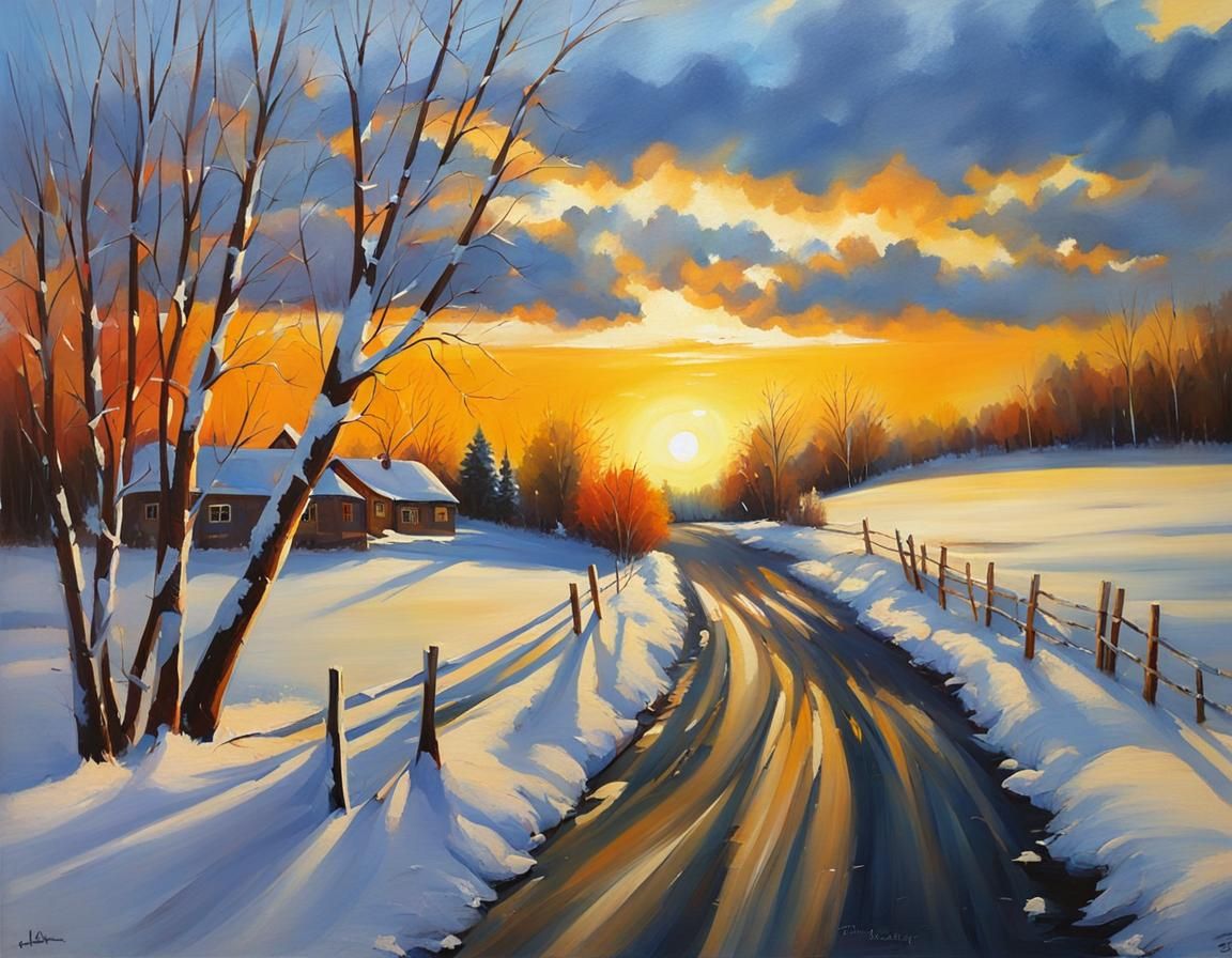 Sunlit Snow: A Winter Landscape Painting