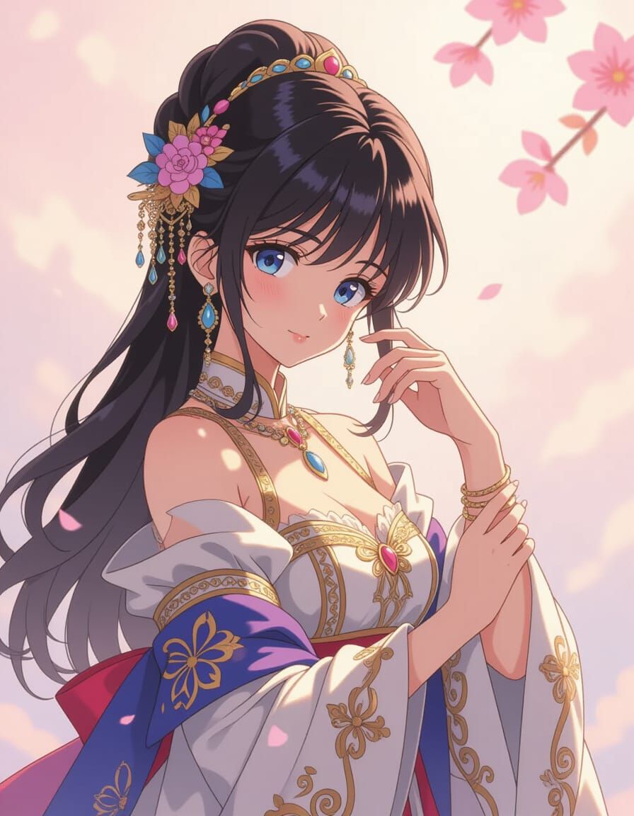 Anime Aries Girl in Elegant Portrait, Dreamy Pastel Backgrou...