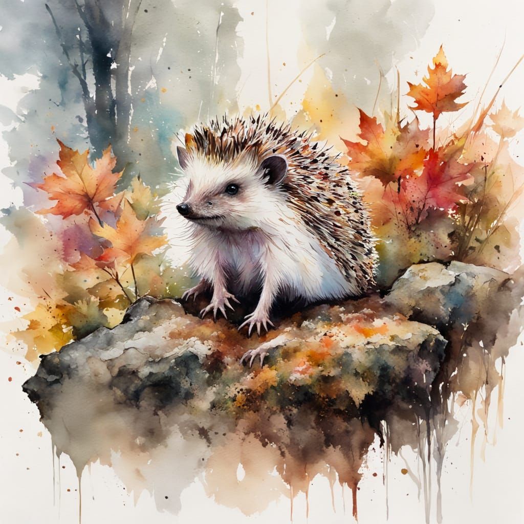 Hedgehog sitting on a rock