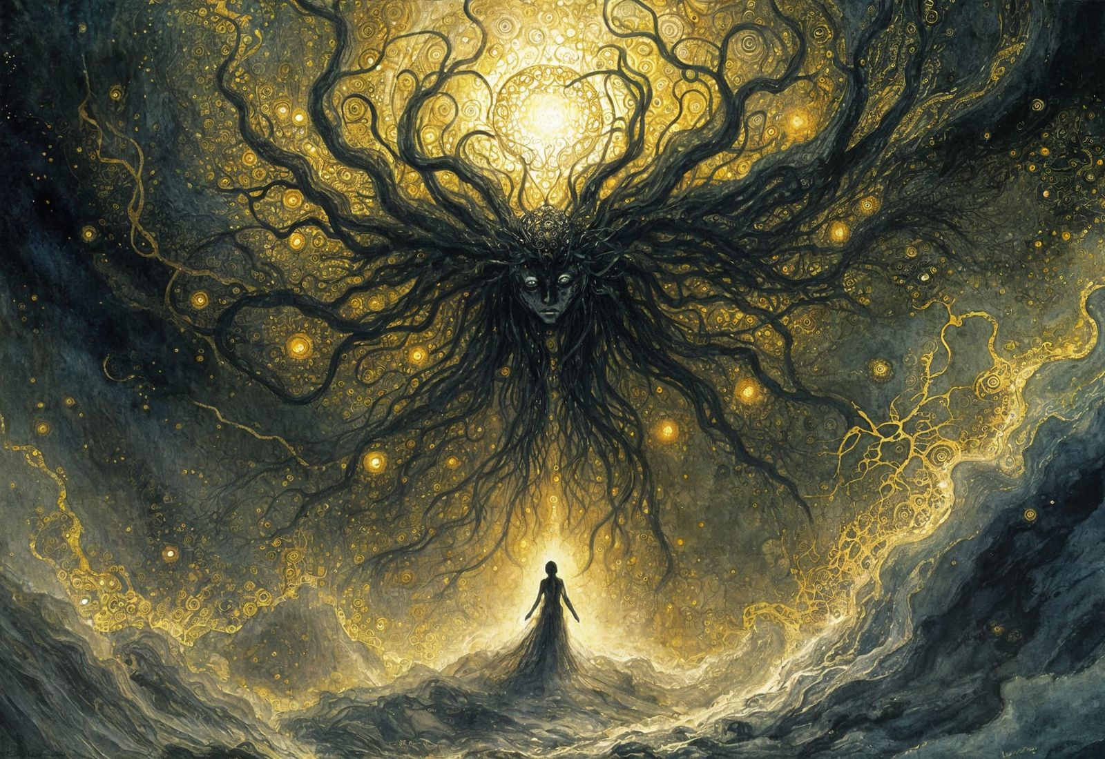 Demiurge Creates Universe: Sienkiewicz-Klimt Inspired Art